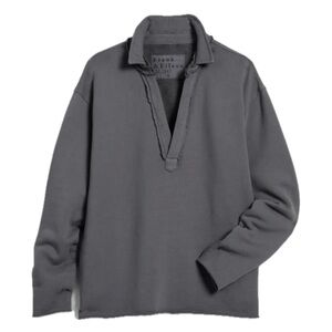 Frank & Eileen Patrick Triple Fleece Gray Popover Split Neck Sweatshirt Top M